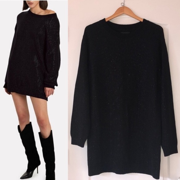 RtA “Celeste” Black Metallic Flecked Mini Sweater Dress, Size XL. Retail $455. - Picture 1 of 13